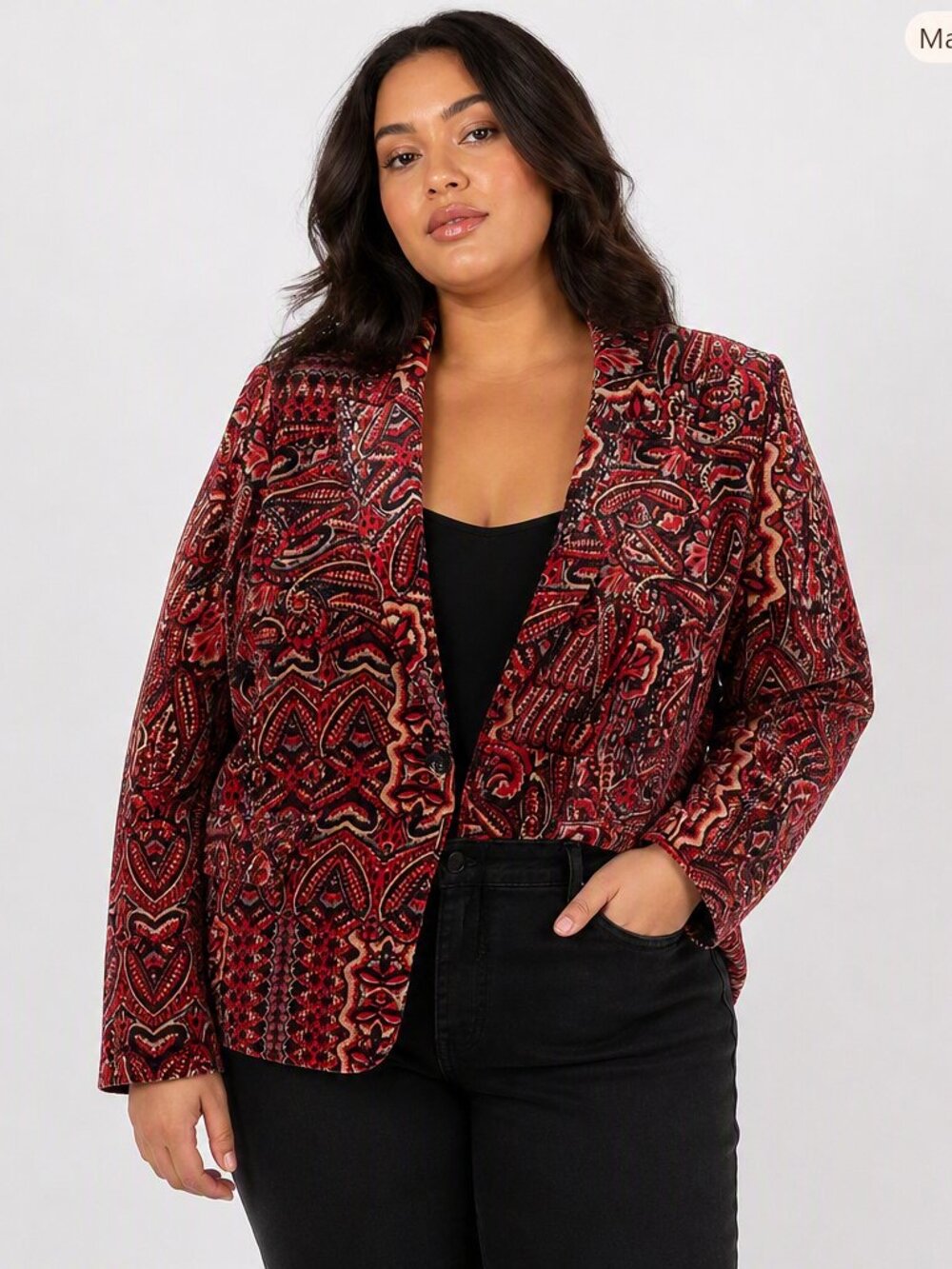 Chelsea Rose Vintage Paisley Velvet Blazer Red Black Cream Size 14